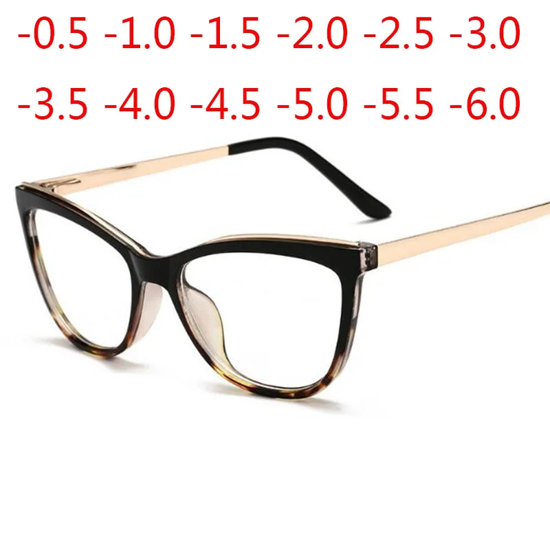 Diopter 0 -0.5 -0.75 -1.0 -1.5 -2.0 -3.0 To -8.0 Myopia Glasses Anti Blue Light Cat Eye Big Frame Prescription Eyewear