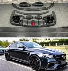 Front Bumper Lip+Rear Spoiler+Trunk Diffuser+Side Body Skirt+Exhaust Tips For Mercedes-Benz E Class W213 E63 AMG Carbon Fiber