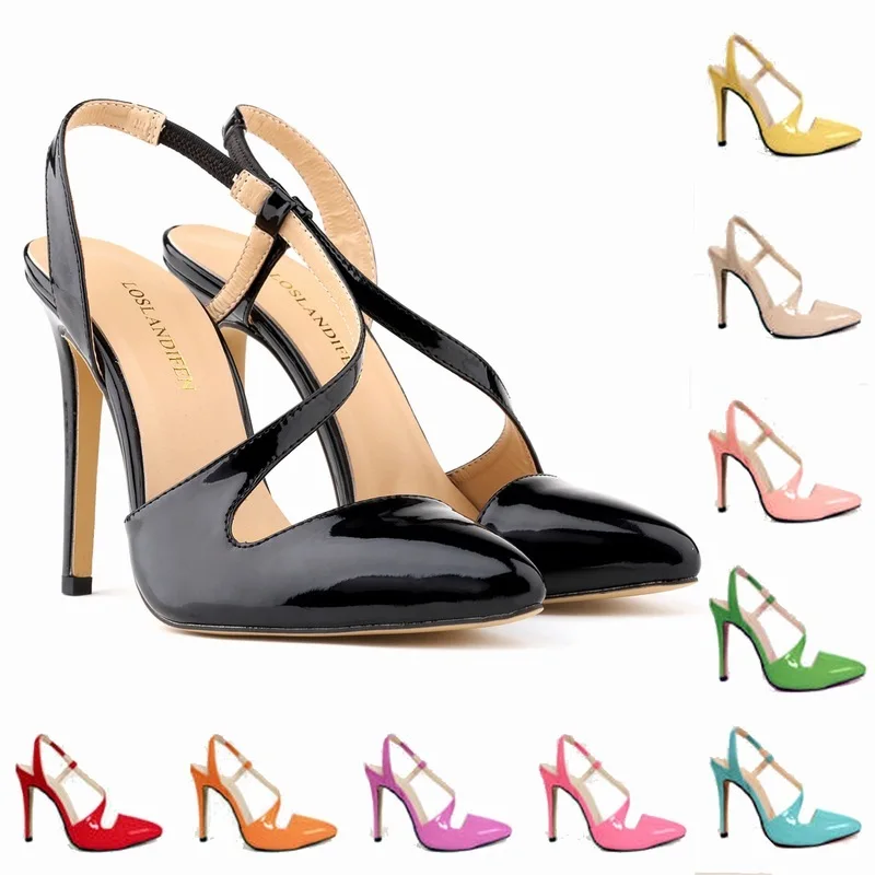 Women Sandals PU Leather Office Shoes Pointed Toe 11CM Thin High heels Slip On sandalias mujer 2023 women shoes size 35-42