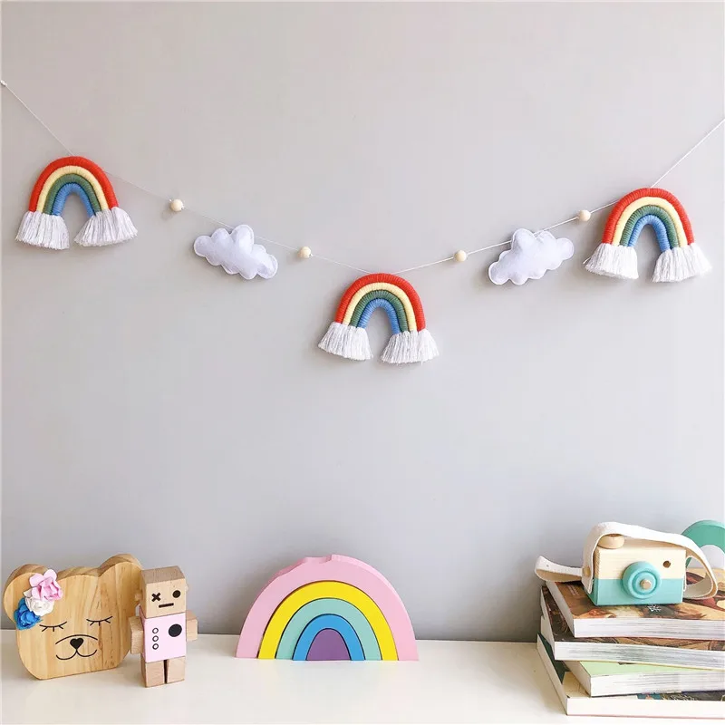 

Nordic Felt Cloud Rainbow Macrame Hanger Teen Nursery Kids Room Decoration Wall Hanging Ornaments Party Banner Photo Props