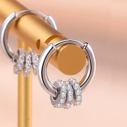 Authentic 925 Sterling Silver Dainty Small Zircon Inlaid Round Circle Hoop Earrings for Women Gold Earrrings Jewelry