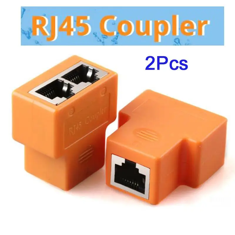 Adaptador de cabo ethernet, extensor e duplicador de cabo lan para conexão de cabo de internet, 1 entrada e 2 saídas, acoplador rj45, 2 peças