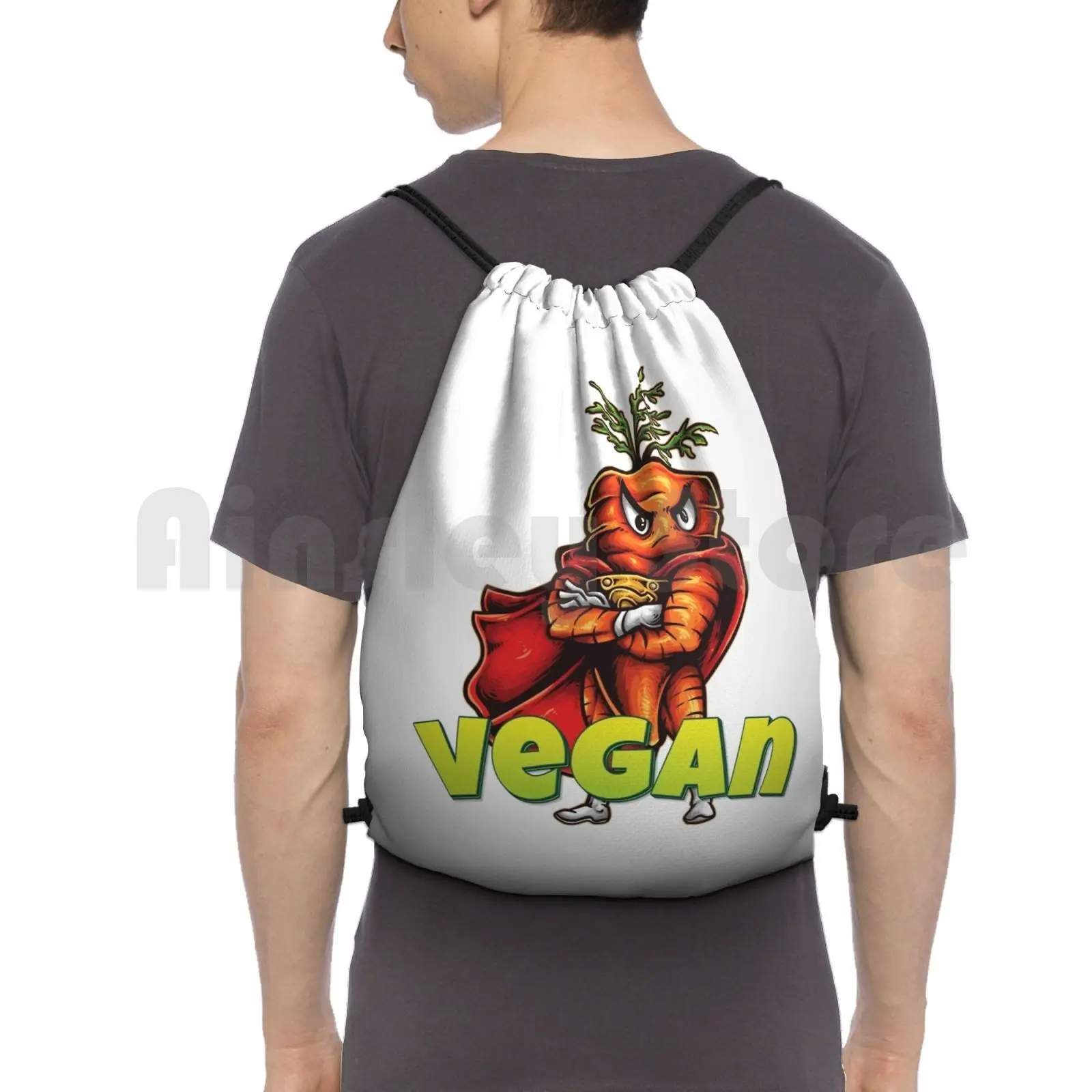 Vegan Superhero Angry Carrot Green Backpack Drawstring Bag Riding Climbing Gym Bag Life Is Better When You Are Vegan Life Is