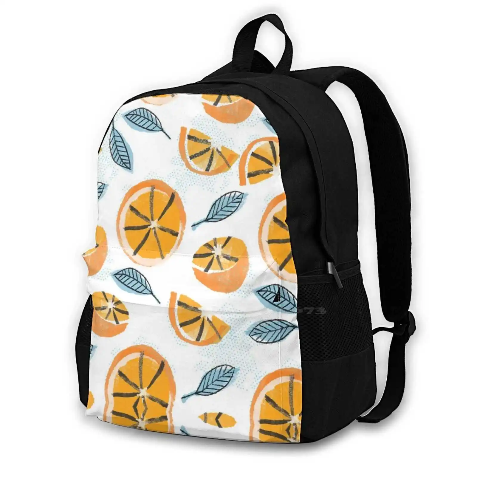 Abstract Orange Slice Pattern School Bags For Teenage Girls Laptop Travel Bags Tropical Fruit Fruit Bowl Bold Color Happy