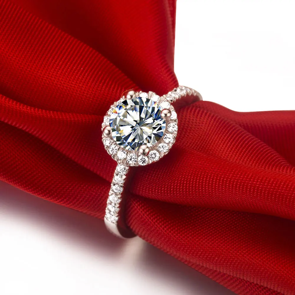 Test positiv echtes Weißgold AU585 Ring 1CT Moissanit Schmuck Jahrestag Schmuck Ring Halo Verlobung für Frauen – Detail 6