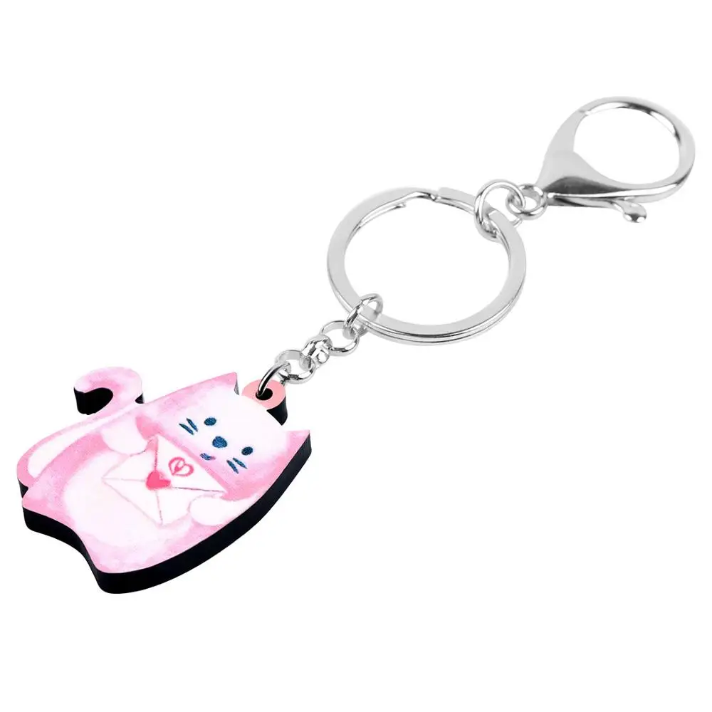 Bonsny Acrylic Valentine's Day Anime Envelope Cat Kitten Key Chain Rings For Women Girls Car Purse Bag Decoration Keychains Gift