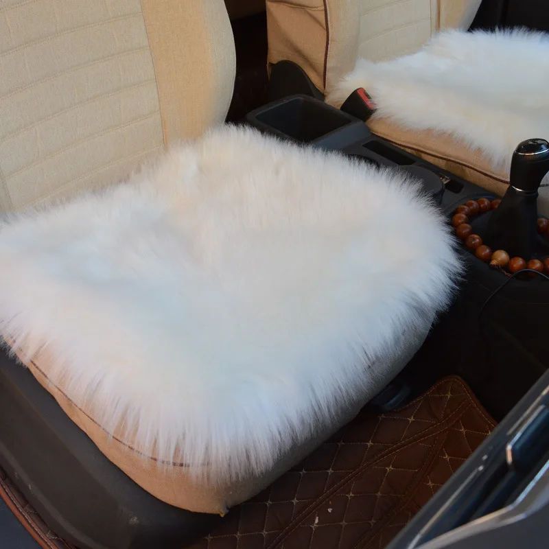 45*45cm Luxurious Natural Fur Authentic Soft Fluffy Wool Sheepskin Car Seat Cover for Automobile Interior Accessory Seat Cushion
