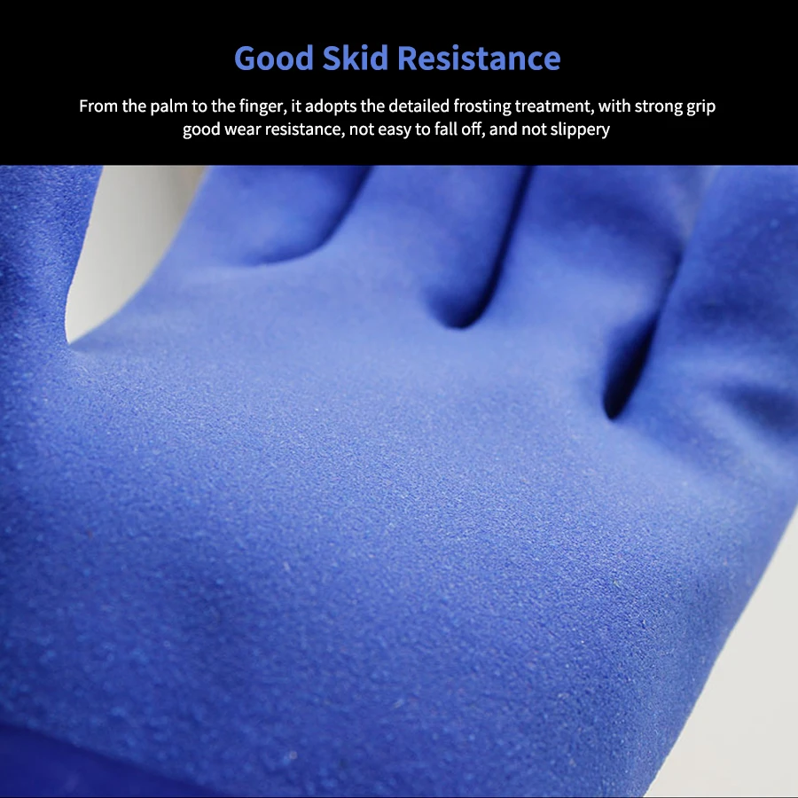 Rubber Oil Resistant Gloves Acid and Alkali Resistant 1 Pair Blue Lining Cotton Industrial Safety Protective Gloves