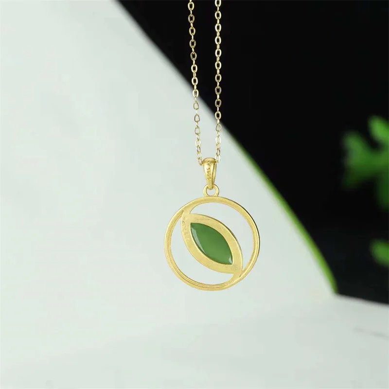 Hot Selling Natural Hand-carved Jade Inlaid 925silver Gufajin Horse Eye Necklace Pendant Fashion Jewelry Men Women Luck Gifts