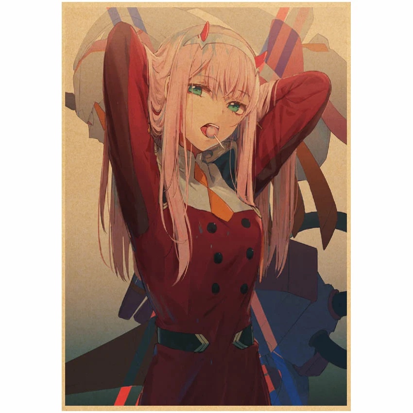 Japanese Anime DARLING In The FRANXX Retro Poster Decoration Bedroom Living Room Kraft Paper Poster Zero Two Wall Paper