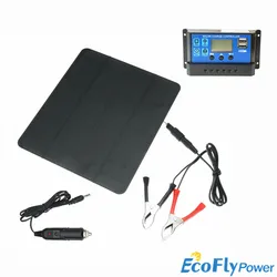 6W12V/5V Single crystal solar charger with Battery Clip+10A Solar Car Charger Controller Solar Cells for Outdoor Camping Hiking