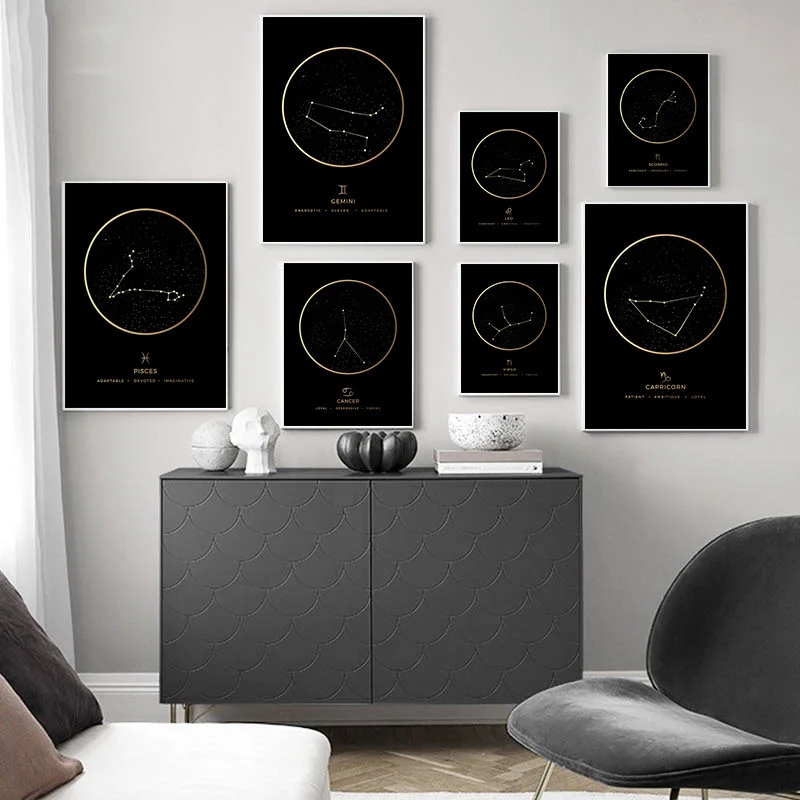 Sternbild Mode-Poster Tierkreis Astronomie Wandkunst Kinderzimmer Druck Leinwandgemälde Nordische Kinderzimmerdekoration Bild Heim-Dekor