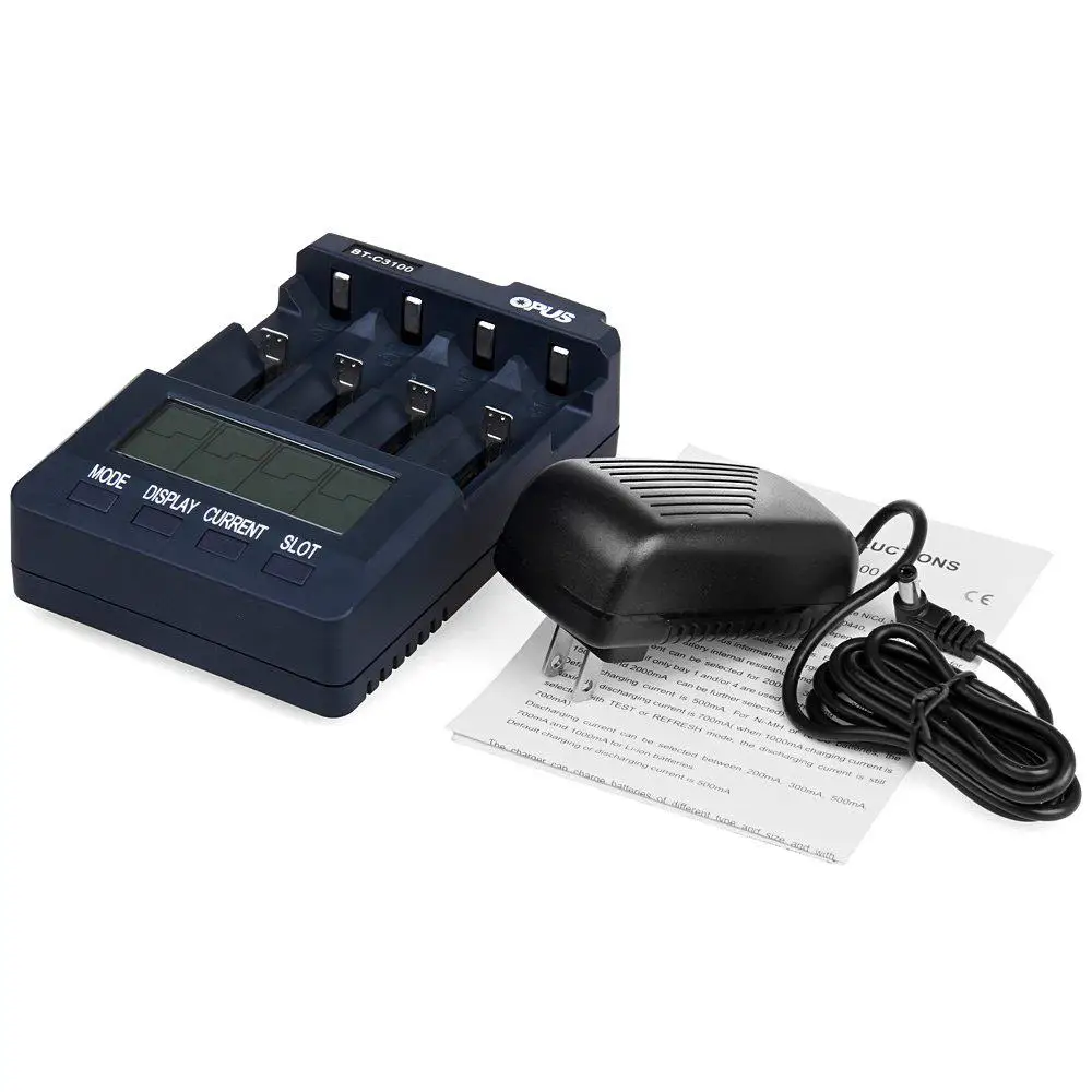 1Pc OPUS BT-C3100 V2.2 Digital Intelligent 4 Slots LCD Battery Charger For Lithium-Ion NiMH NiCd AAA AA 10440 14500 16340 18650