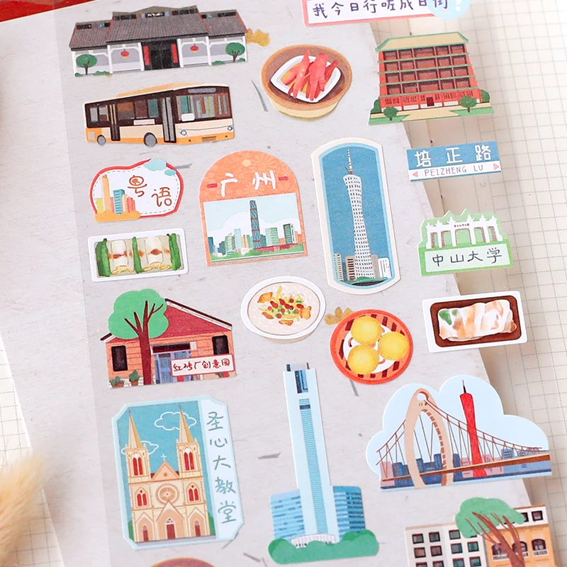 Nekoni China City Landmark Journal Stickers Scrapbooking Material DIY Hobby Embellishment Shanghai Beijing Hongkong Sticker