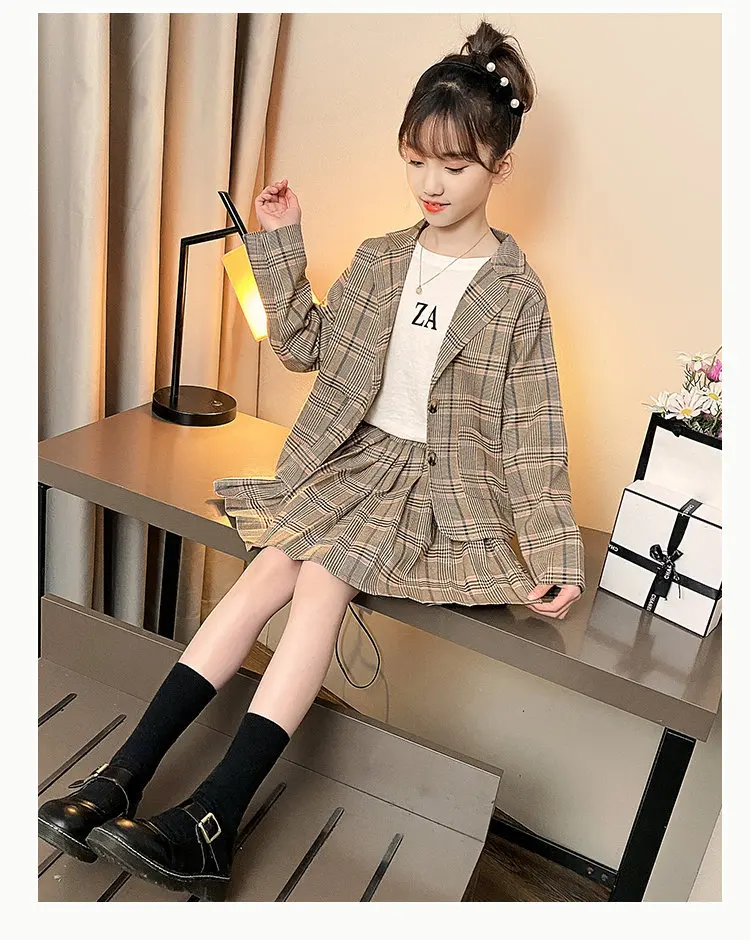 Mädchen-Kleidungsanzug für formelle Partys, Blazer- und Rock-Set, modische Frühlings-Outfits aus Baumwolle und Leinen für Kinder im Alter von 4, 5, 7, 9, 11, 12, 13 Jahren. – Detail 6