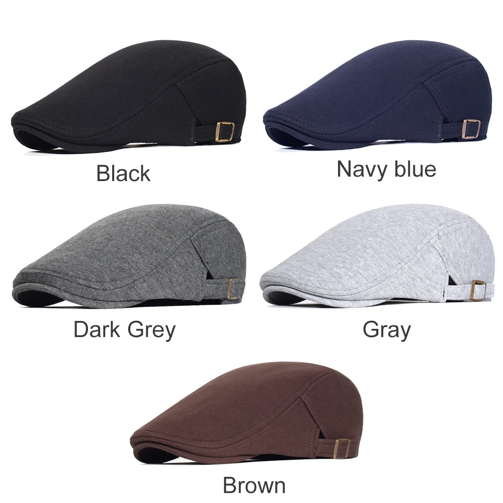 Cotton Adjustable Newsboy Caps Men Woman Casual Beret Flat Ivy Cap Soft Solid Color Driving Cabbie Hat Unisex Black Gray Hats