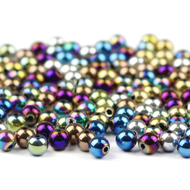 Gold Color Purple Blue Round Hematite 4mm 100pcs Natural Stone Spacers Loose Beads For Jewelry Bracelets Making DIY Accessories