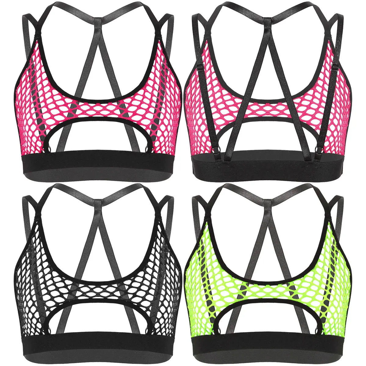 Sexy Womens Hollow Out Perspective Fishnet Top Sheer Top See through T Shirt Black Erotic Tank Crisscross Back Vest Crop Tops