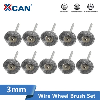 XCAN 휠 브러시 키트 10pcs 22mm 스테인레스 스틸/황동/나일론 와이어 브러시 디스크 Dremel 로타리 도구 액세서리 용 3.0mm 생크