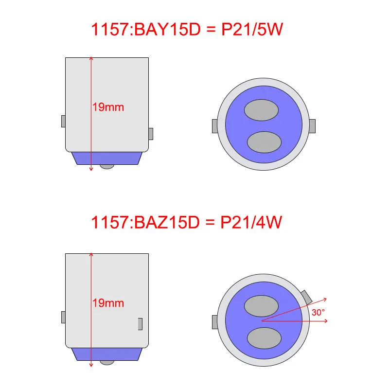 Bombillas de freno trasero para coche, accesorio con chip afilado, LED de 5W, doble filamento, 12V, 1157 BAY15D 7225 BAZ15d P21/P21W 4W/5W,