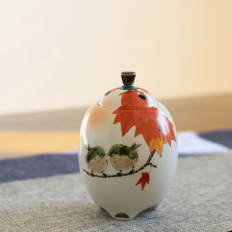 imported from Japan nakamura TaoZhiRen red Ye Shuang censer hand-painted finches beans tea desktop furnishing articles