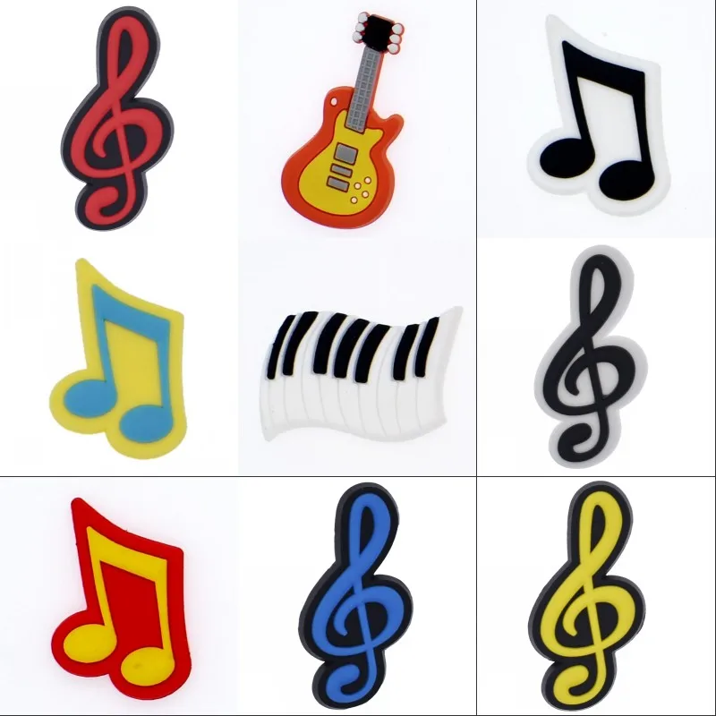 10 pcs White/Yellow/Red/Black Music Symbol Piano Guita XH-08 Children Hole Sandals Ornaments Bracelet Charms Party Gift