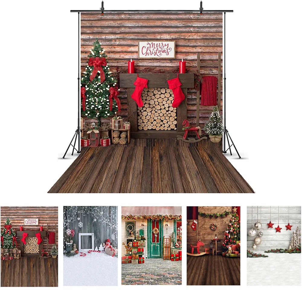 Christmas Wood Wall Backdrop Photography Winter Fireplace Background Decoration Adult Kids Girl Photo New Year Studio Photobooth