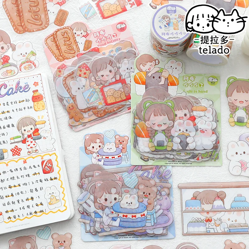 30pcs Kawaii Stationery Stickers Cartoon Girl Eat Food Junk Journal Diary Planner Decorative Mobile Sticker Scrapbooking