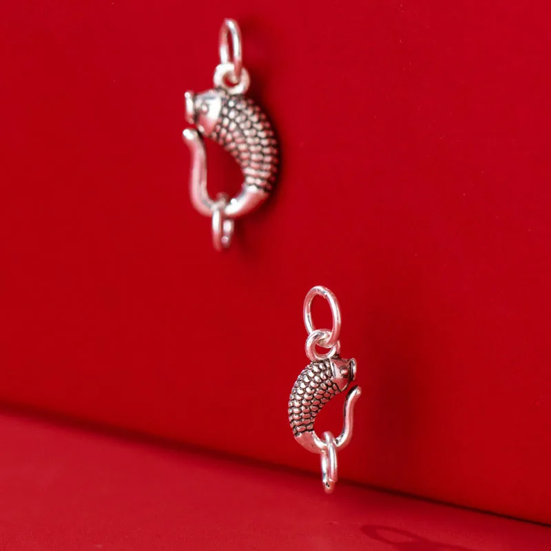 1pc925 Sterling Silver Fashion Fish Charm Double Rings Connector Clasps 12/15mm Handmade Bracelets End Buckle DIY Jewelry Making