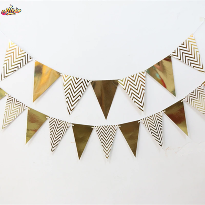 3M Triangle Flagr Birthday Flag Banner Gold Color Flag Party Bridal Shower Festival Celebration Hanging Supplies Decoration