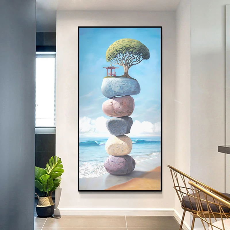 Lucky Stone Canvas Painting Wall Art Zen Posters and Prints Landscape Wall Pictures for Porch Corridor Decoration Home Decor