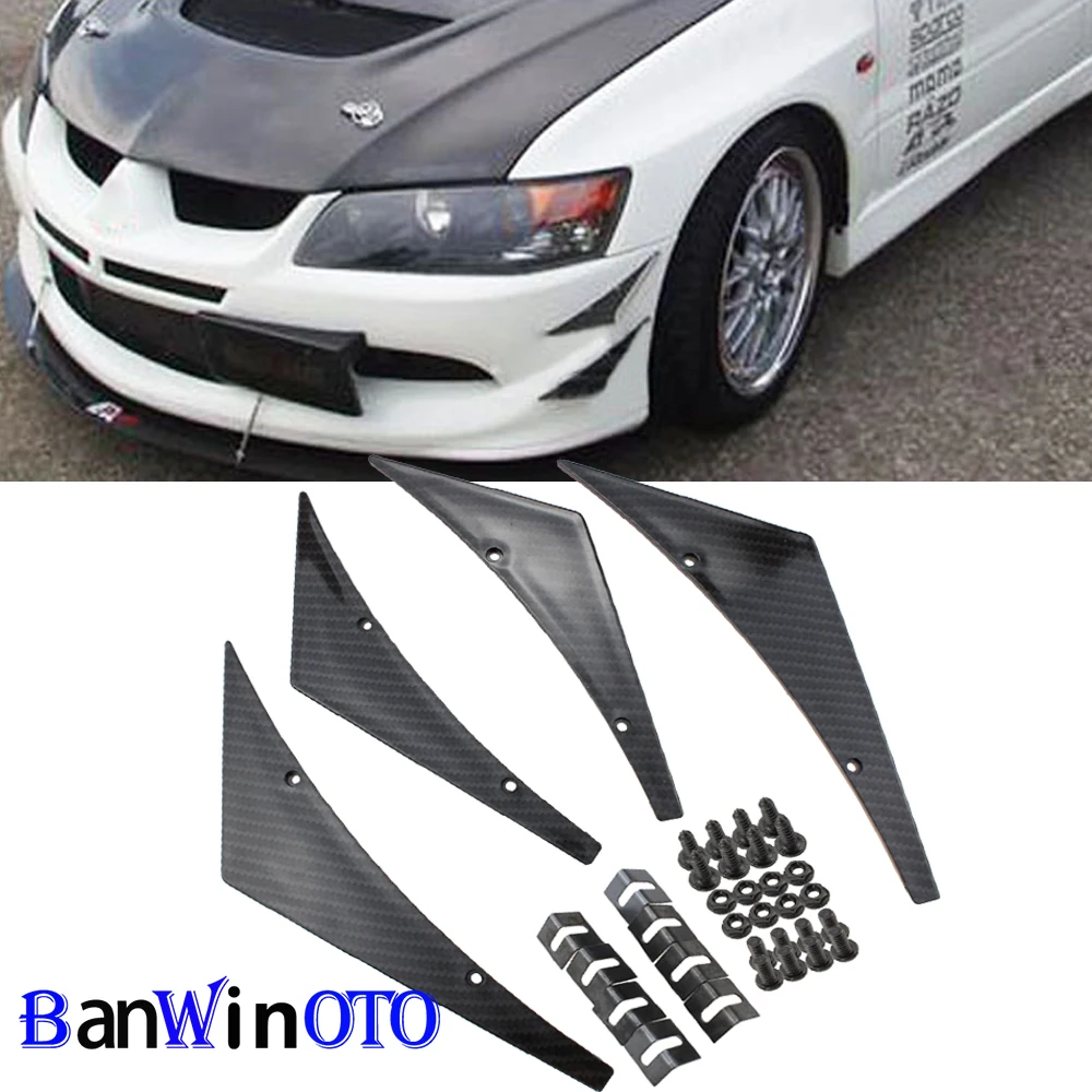 4pcs/set Universal Car Canards Front Bumper Stickers Lip Splitter Diffuser Fins Body Side Spoiler Wing Tuning Valence Chin Trim