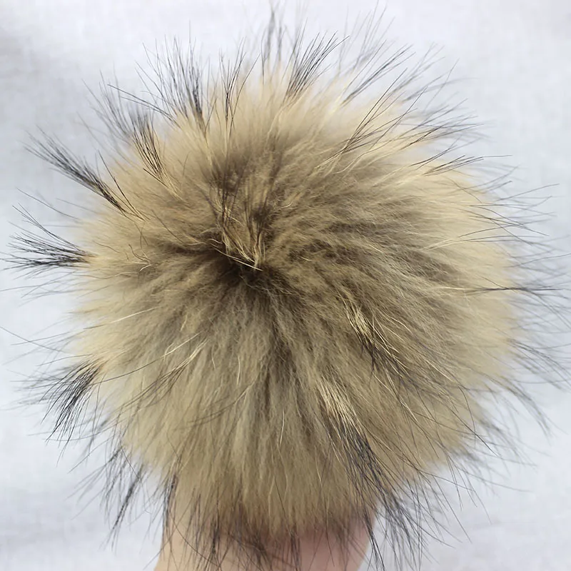 Große flauschige Echtpelz-Fuchs-Pompons mit Knopf, DIY-Pom-Poms aus Waschbärfell, Kugeln, natürliches Fell, Pompon für Schals, Hüte, Mützen, Zubehör – Detail 9