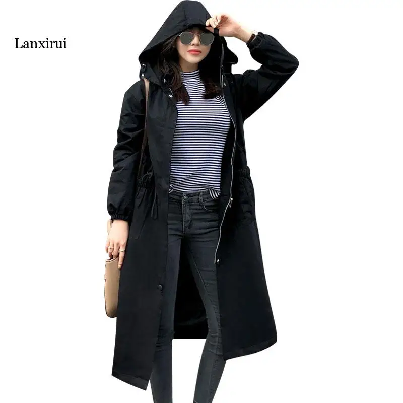 Fashion Windbreaker Women New Spring Autumn Long Trench Coats Korean  Hooded Tops Outerwear