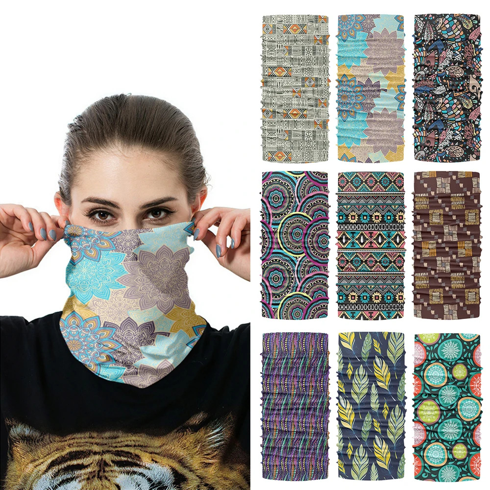 Multifunctional Seamless Magic Scarf Bohemian Ethnic Style Buff Outdoor Hiking Cycling Face Cover Bandana Female Fashion Scarves