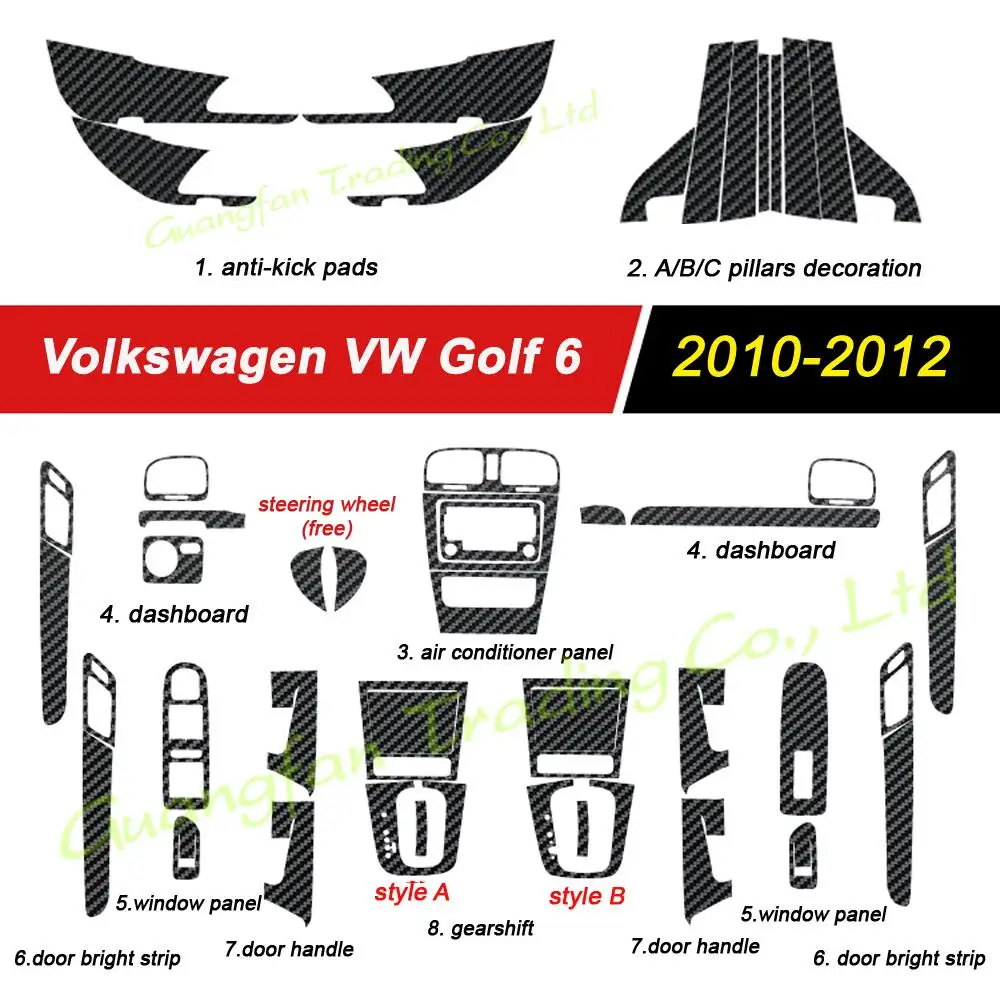 For Volkswagen VW Golf 6 GTI MK6 R20 Year 2010-2012 3D/5D Carbon Fiber Car Inner Trim Cover Interior Sticker Decorative Accessor
