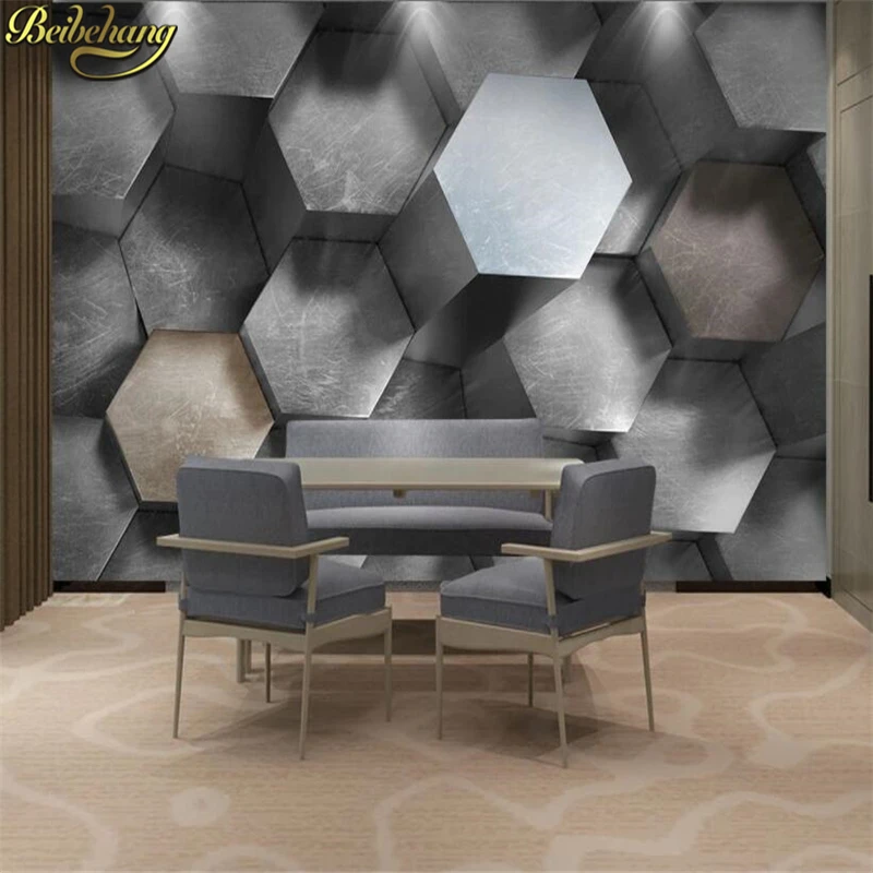 custom wall paper Hexagon gray black and white wallpaper European modern 3D industrial TV background Art wall covering Stickers