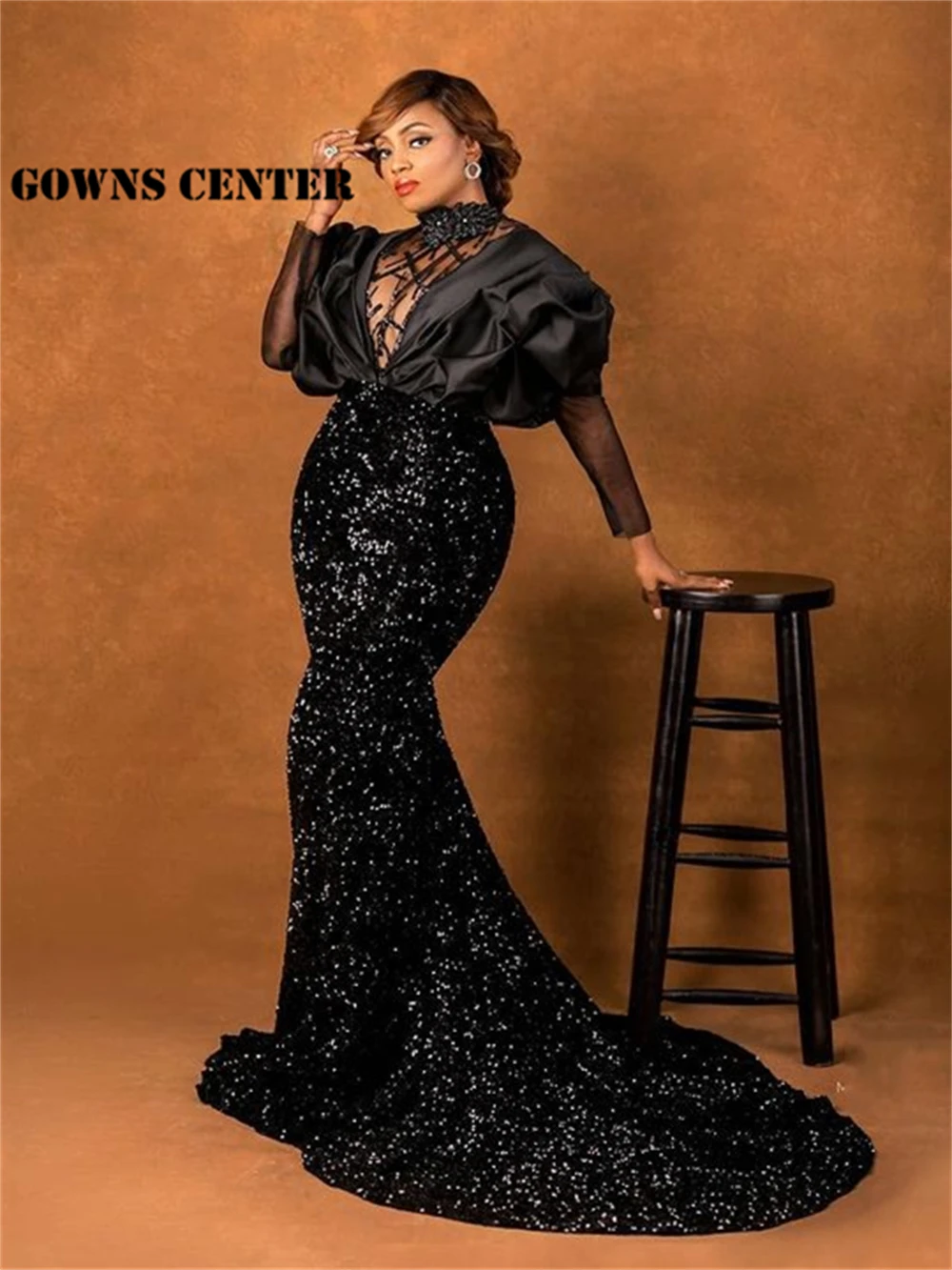 Black Sequin Aso Ebi Avondjurken Lange Mouwen Mermaid Afrikaanse Mode Jurk Party Wear Formele Gowns Diner Gown Abendkleid