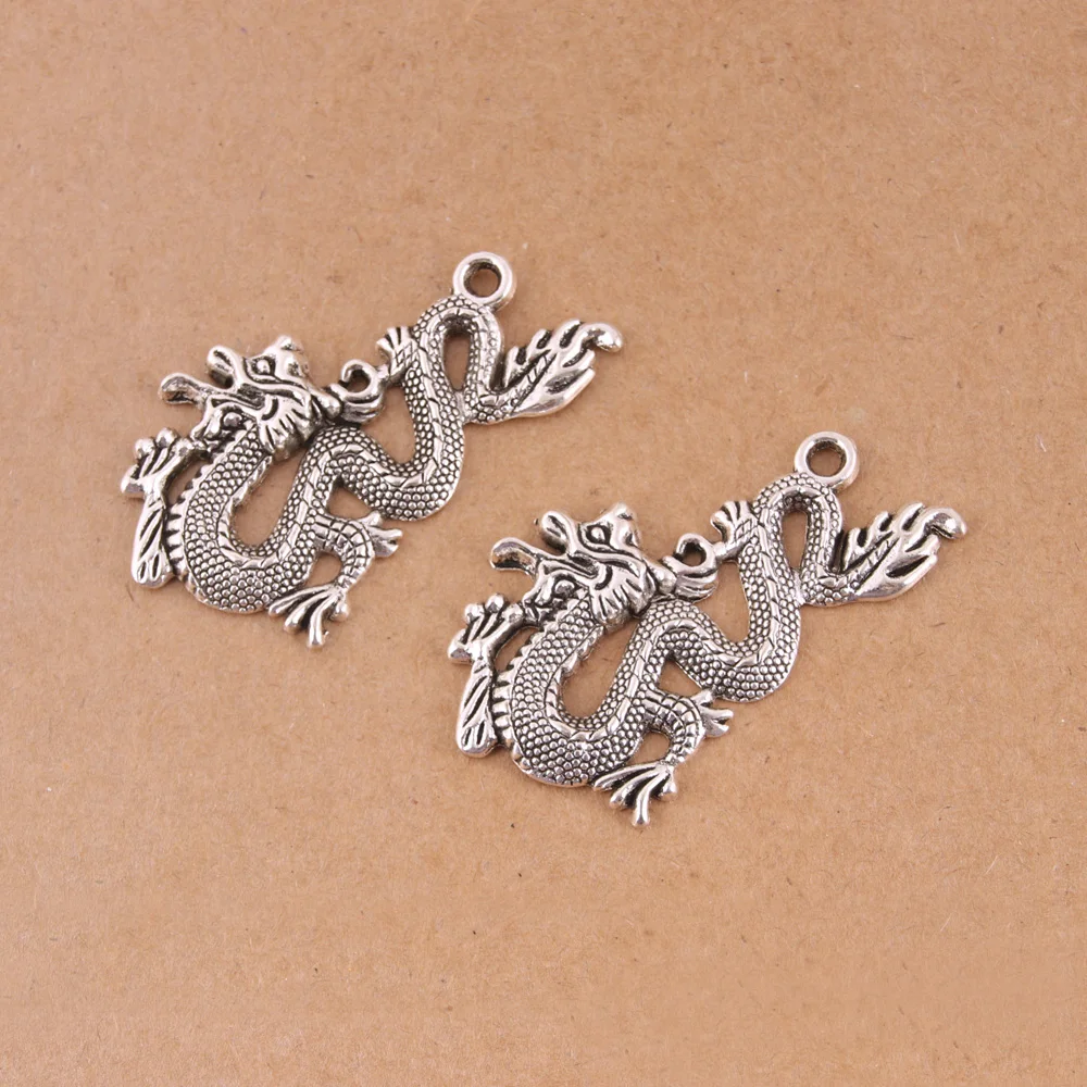 5pcs Silver Color Flying Dragon Charms Round Animal Pendants Great Details DIY Handmade Jewelry Findings Accessorie  SALE