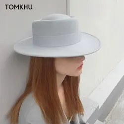 NEUE 100% Wollfilz Frauen Hüte Breiter Krempe Fedoras Für Hochzeit Party Kirche Hut Pork Pie Fedora Hut Floppy Triby sombrero Mujer Kappe