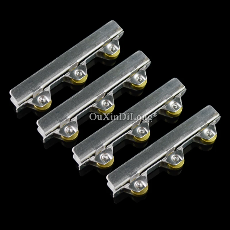 Brand New 4PCS Stainless Steel Glass Display Cabinet Sliding Door Rollers 3 Copper Wheels Track Pulleys for 8mm Glass