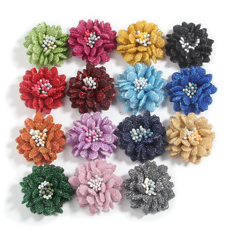 

10Pcs 3.5CM 1.4inch Glitter Fabric Flowers For Baby Girls Headbands Hair Flower Boutique For Women Hair Accessories