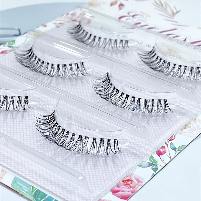 ใหม่ 3 คู่ขนตาปลอม CLEAR Band EyeLashes Crisscross โปร่งใส Band ขนตาปลอม Handmade Dramatic Lashes Upper Lash