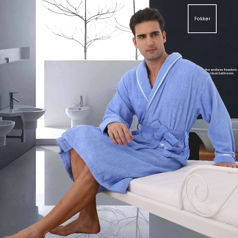 

Summer 100% Cotton Bathrobe Lovers Towel Fleece Terry Robe Men Solid Sleepwear Long Bath Robe Kimono Femme Dressing Gown Robes