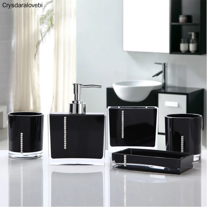 Acrylic Bath Series Bathroom Set Accessory Eco-friendly Square And Round Crystal Diamond Soap Dish Cups Lotion Bottle