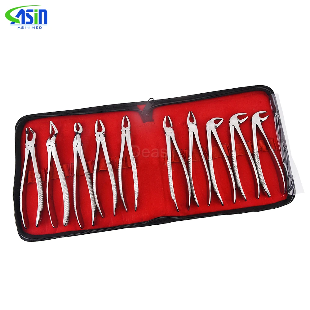 10pcs/set Tooth Extracting Forceps Dental Pliers for Dentist with Tool kit Dental Surgical Extraction Instrument Adults