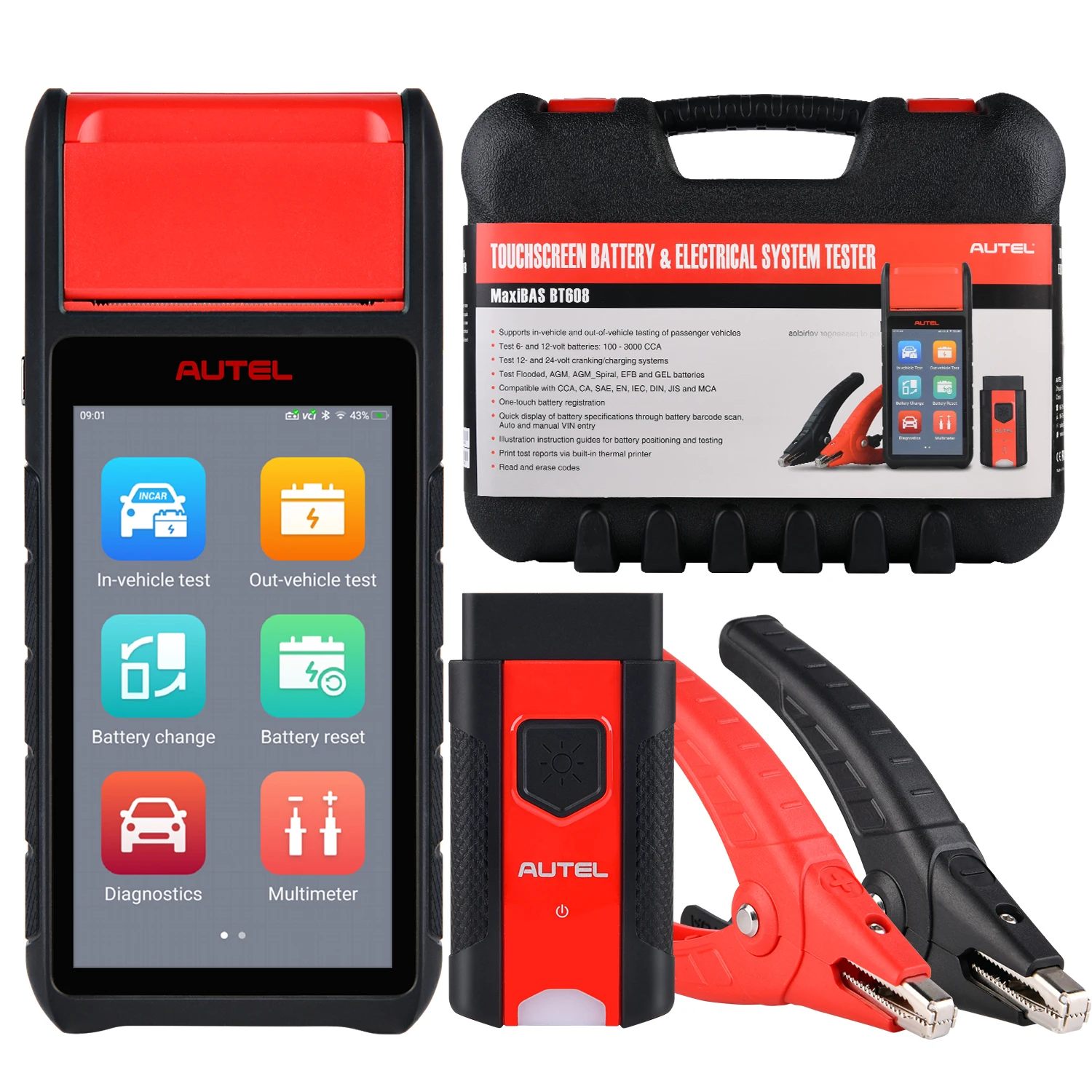 Autel MaxiBAS BT608 Battery Tester Intelligent Battery Health Cold Cranking Ability Electrical System Diagnostics Tool