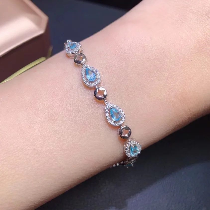 

KJJEAXCMY Fine Jewelry 925 Sterling Silver Inlaid Natural Apatite Women's Fashion Elegant Water Drop Gem Hand Bracelet Girls