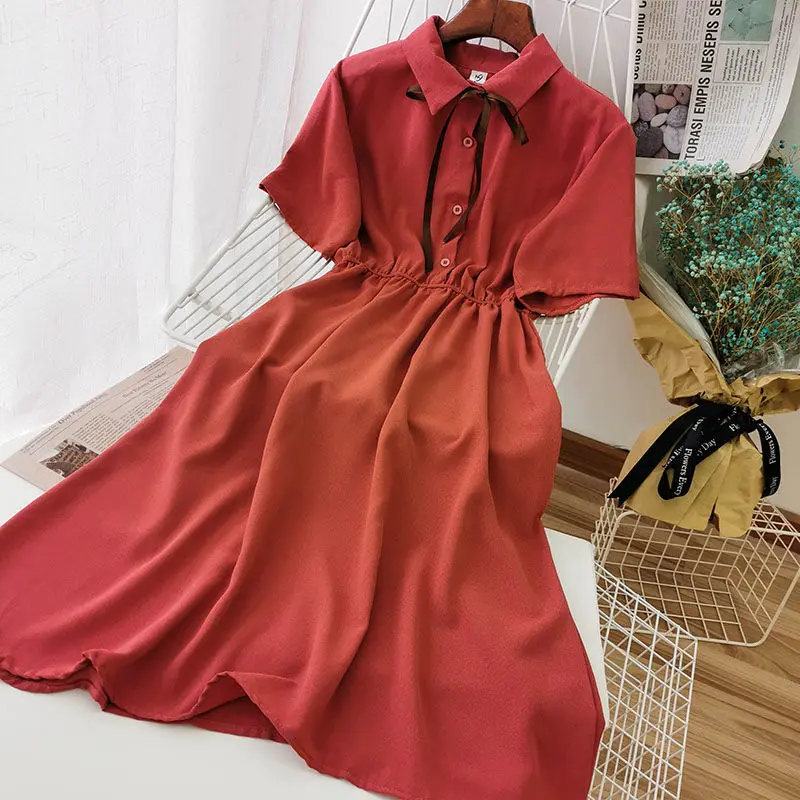 Pregnant Women Korean Style Dress High Waist A- line Chiffon Dress Summer College Student Style Fashion Dress ,Maternity Dress