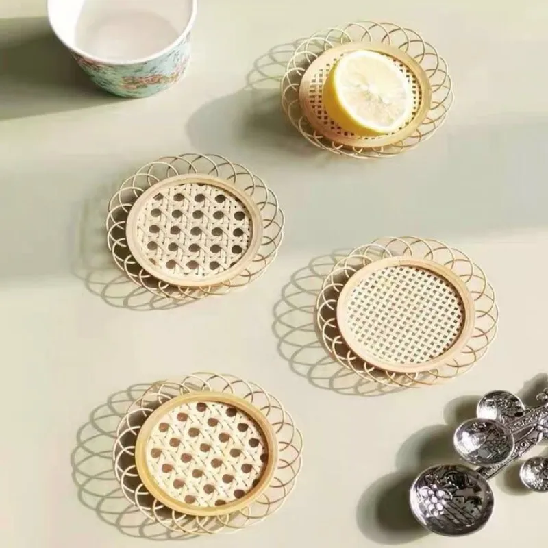 Simple Style Rattan Coasters Coaster Handmade Lace Waterproof Placemats Table Padding Cup Mats Table Decoration Accessories